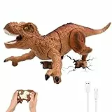 GuKKK Kinder Ferngesteuertes Dinosaurier Spielzeug, RC Dino Roboter, Elektronik T-Rex Dino Spielzeug, mit Gehen, Sprühfunktion, Brüllen und Kopfschütteln für Jungen und Mädchen (Kaffeebraun)