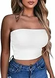 Damen Tube Tops Sommer Trägerlos Crop Tunika Tank Ärmellos Slim Fit Vest Bluse(Weiß,M)
