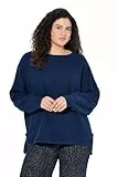 Ulla Popken Damen große Größen Übergrößen Plus Size Sweatshirt, offene Kanten, gerippt, Rundhals, Langarm Tintenblau 50+ 843023740-50+