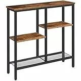 HOOBRO Schmaler Konsolentisch, 75 cm Beistelltisch, Flurtisch, Kleiner Ausstellungstisch, Sofatisch für kleinen Raum, für Eingang, Flur, Vintagebraun-Schwarz EBF79XG01