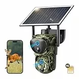 SEHMUA Dual Lens 4G LTE Wildkamera mit SIM-Karte und App, 2K Überwachungskamera Aussen Solar, 360° PTZ Überwachungskamera Aussen Akku, 4G Jagdkamera Wildtierkamera Handyübertragung, IP66