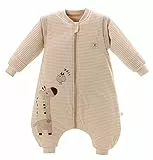 Chilsuessy Baby Winter Schlafsack mit Füßen und abnehmbar Langarm Pyjamas aus Bio Baumwolle kleine Kinder Schlafsack für Baby 1 bis 6 Jahre, Giraffe/3.5 Tog Verdickt, S/Koerpergroesse 80-90cm