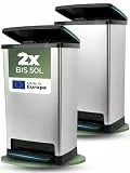 Novaliv 2x Großer Mülleimer mit Deckel - 50L Tretmülleimer mit Soft-Close-System - Stabiler Abfalleimer mit Deckel & Fußpedal - Geruchsdichter Mülleimer Küche u.v.m - Treteimer Müllbehälter