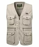 KTWOLEN Herren Weste Ärmellos Anglerweste Funktionsweste Fotografie Jagdweste Arbeitsweste mit Vielen Taschen, Beige, XL