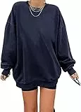 Sweatshirt Damen Los Angeles Pullover Oversized Langarmshirt Rundhals Pulli Basic Loose Tops Ohne Kapuze Teenager Vintage Oberteile Shirts Dunkelblau XXL