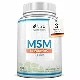 MSM Hochdosiert mit Vitamin C & Selen |180 Vegane Kapseln nicht Tabletten | 1200mg | 3 Monate Vorrat - Methylsulfonylmethan mit 160mg Vitamin C - Nu U Nutrition