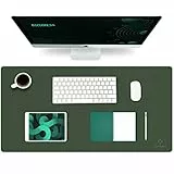 K KNODEL Tischunterlage, Schreibtischunterlage, 80 x 40cm PVC Tischunterlage, Laptop Tischunterlage, wasserdichte Schreibunterlage für Büro- oder Heimbereich, doppelseitig (Dunkelgrün/Grau)