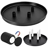 Gucass Magnet Kerzentablett für Advent Ø 30,5 cm mit 4 magnetischen Metall Kerzenständer Weihnachten Stabkerzenhalter Adventskranz Deko Tablett Festtags Kerzen Ständer, Farbe Schwarz