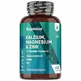 Kalzium Magnesium Zink - 400 Tabletten - 1+ Jahr - 500mg Calcium pro Tagesdosis - 1 vegane Tablette Pro Tag - Mit Mangan, Vitamin D3 K2, Bor, Selen, Kupfer - Frei von Magnesiumstearat - WeightWorld