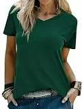 Wayleb T Shirts Für Damen Baumwolle V-Ausschnitt Weich Locker Für Sommer Arbeit Freizeit Reisen, Grün L