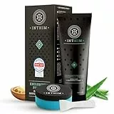 IntHim Enthaarungscreme Intimbereich Männer – Sanfte, Gründliche Haarentfernungscreme + Glatte Haarentfernung mit IntHim DermaClean Pro Schwamm – Hair Removal Cream Intimbereich, Po & Hoden