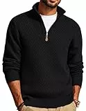 PJ PAUL JONES Pullover Herren 1/4 Zip Strickpullover Pulli Langarm für Männer Business Elegant Ohne Kapuze Turtleneckpullover, Schwarz, XXL