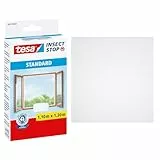 tesa Insect Stop Klett Fliegengitter für Fenster - Insektenschutz mit Klettband, zuschneidbar - Mückenschutz ohne Bohren - 1 x Fliegen Netz - 110 cm x 130 cm - Weiß