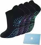 Toes Home 4 Paar Sneaker Yoga Socken Damen Stoppersocken, Pilates Rutschfeste Socken Antirutschsocken Mädchen für Trampolin Zuhause Fitness Krankenhaus Schwarz 39-42
