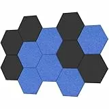 12 Stück Hohe Dichte Schallabsorber für Dekoration und Akustische Behandlung, TONOR Hexagon Akustikplatten selbstklebend, Schallschutz Schalldämmung Schallschutzplatten, 6 St.Blau + 6 St.Schwarz