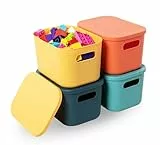 HapiLeap Aufbewahrungsbox mit Deckel, Stapelbare Aufbewahrungsbehälter mit Deckel Boxen Aufbewahrung für Regale, Küche, Badezimmer, Büro, Kinderzimmer, 24.5 x 17.5 x 16cm (Small (4 PCS))