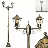 Außenwegeleuchte Loria, Wegeleuchte aus Metall/Glas in Goldfarben-Braun/Klar, Kandelaber 2-flammig in antikem Look, Höhe max. 200 cm, Gartenbeleuchtung IP44, 2 x E27, ohne Leuchtmittel