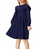 Danna Belle Pulloverkleid für Mädchen, Laternenärmel, gerüscht, Herbst und Winter, 5–12 Jahre, Marineblau, 122