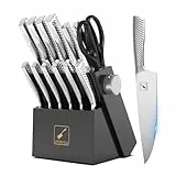 imarku Messerblock mit Messer 14 teilig, Scharfes Japanisches Hochwertige Messerset Kochmesser Küchenmesser Set mit Block Schärfer und Schere für Haushalt und Profis, Schwarz