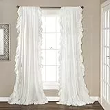 Lush Decor Reyna Rüschen-Fenstervorhang-Set, Paar, 137,2 cm B x 241,3 cm L, Weiß, fließendes Vorhang-Set, romantische Rüschenvorhänge für Schlafzimmer, Wohnzimmer oder Esszimmer, Bauernhaus und