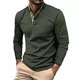 Generisch Polo Shirts Für Herren Langarm Waffelmuster Poloshirt Mit Button-down-Kragen Hemd Mode Henley Oberteile Sweatshirts Camisa Hombre(Green, XXL)