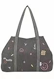 Fritzi Simply Shopper Limited Embro Fun Anthra Canvas Damen Shopper Handtasche Festival City vegan Stickerei Reißverschluss 29 x 44 x 16 cm, Anthrazit