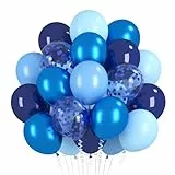 Luftballons Blau, 60 Stück Marineblaue Metallic Blau Luftballon Set, Blaue Konfetti Ballons, Hellblau Baby Navy Blaue Helium Ballon für Junge Mann Geburtstag Hochzeit Jugendweihe Verlobung Babyparty