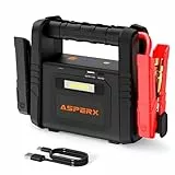 ASPERX 6000A Starthilfe Powerbank,Tragbare Auto Starthilfe für 12V Fahrzeuge (bis zu Alle Benzin oder 12L Diesel) - Batterie Booster mit LED Taschenlampe und Starthilfekabel