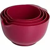 BoxedHome 4-teiliges Rührschüssel Set aus BPA-freiem Kunststoff, Scharlachrot - mit Ausgießer, rutschfestem Boden und Griff, stapelbar, spülmaschinen- und mikrowellengeeignet, ideal für Backen
