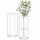Olrla 2 Teiliges Set Transparente Acryl Blumenvase, Bruchsichere Kunststoff-Zylindervase für Blumenarrangements, Hochzeits-Mittelstücke, Heimwerken (40 x 10 cm und 40 x 12 cm)