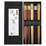 Rpanle Japanische EssstäBchen 5 Pairs EssstäBchen Holz Wiederverwendbare Natürliche Japanische Holzstäbchen Waschbar Chopsticks Essstäbchenauflage aus Holz
