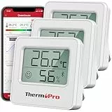 ThermoPro TP357-3 80m Bluetooth Hygrometer Innen 3er Set Raumthermometer Digital mit APP Mini Luftfeuchtigkeitsmesser mit Smiley-Indikator Datengrafik für Innenraum, Büro, Weinkeller, Gewächshaus