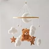 Promise Babe Baby Mobile Babybett Halterung Holz Babybett Mobile Halterung WickeltischBaby Spieluhr Weiße Wolken Mond Weiße Wolken Mond Braunen Bären Anhänger Mobile Babyzimmer