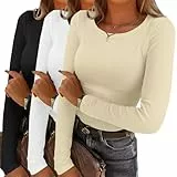 YGOODM Langarmshirt Damen, Tshirt Rundhalsausschnitt Basic Tops Casual Einfarbige Oberteile Multi-Packs