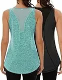 Wayleb Sport Top Damen Fitness 2er Pack Tanktop Sportliches Ärmelloses Yoga Sportshirt Tank Top Lauftop Fitness Running Activewear Leichte Sporttop Oberteile, Schwarz/Seeblau S