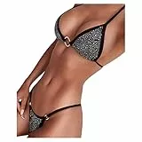 Ashleyzj Damen Bikini Set Brazilian Style Mini Bikini Triangel Push Up Gepolstert Bademode mit Strass Micro Bikini Sexy Extrem Schwarz S