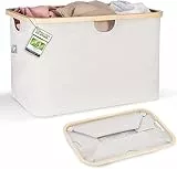 HENNEZ Faltbarer Wäschekorb Beige/Hellgrau 60L - Wäschekorb aus Stoff mit Bambus - Klappbarer Wäschekorb Faltbar Flach - Collapsible Foldable Laundry Basket -Wäschekorb Tragbar Wäschesammler