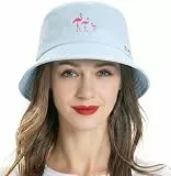ZLYC Unisex Mode Bestickte Fischerhüte Sommerhut Outdoor-Hut Für Jugendliche (Blau Flamingo)