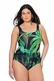 Ulla Popken Damen große Größen Übergrößen Plus Size Badeanzug, ohne Softcups, Rundhalsausschnitt schwarz 50+ 837454100-50+