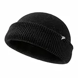 Comhats Fisherman Beanie Trawler Beanie Herren Damen Wintermuetze Strickmuetze Winter Schwarz M/L