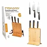 Fiskars Bambus Design-Messerblock mit 3 Messern, Functional Form, Inklusive Gemüsemesser, Santoku Kochmesser und Kochmesser, Kunststoff, Bambus, 1057553