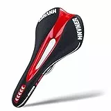 HNVNER Fahrradsattel,Komfortabler Cityrad Sattel Hohl Ergonomisch Fahrradsitz für Rennrad/MTB/Rennräder/Meisten Fahrräder (Schwarz Rot, 280mm*140mm*55mm)