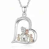 INFUSEU Muttertagsgeschenk Mama Halskette Herz Anhänger mit Mutter und Kind Motiv Damen Kette liebevolles Geschenk für Mutter Geburtstag Weihnachten