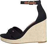 Tommy Hilfiger Damen Wedge Sandalen Flag High Crisscross mit Knöchelriemen, Schwarz (Black), 39