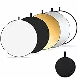 K&F CONCEPT 5-in-1 Reflektor Fotografie-Kit, Faltreflektor mit Aufbewahrungstasche (110 cm), Durchscheinend, Silber, Gold, Weiß und Schwarz Runde Reflektoren für Fotografie