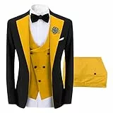 Sliktaa Anzug 3 Teilig Herren Business Smoking Anzüge Slim Fit Herrenanzug Formell Sakko Weste Hose Set Hochzeit Party Gelb XL