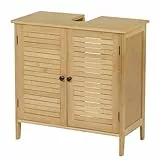 EUGAD Waschbeckenunterschrank, Badezimmer Unterschrank, aus natürlichem Material, Waschtischunterschrank, Badezimmerschrank mit 2 Lamellentüren 1 Verstellbarer Ablage, 60x60x30 cm
