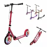 MEE GOO Faltbarer Roller für Kinder und Erwachsene, höhenverstellbarem Lenker,Doppelbremsen, 8' Rädern, rutschfestem Deck, bis 100kg (220lbs) (Rot)