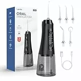 Lyinda Munddusche Kabellose Testsieger 2026, 320ML Wassertank IPX7 Wasserdicht, USB-C-Schnellladefunktion, 5 Multifunktionale Jet-Tipps und 4 Modi, Water Flosser für Zuhause und unterwegs – Schwarz