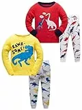 SOIBEEN Jungen Pyjamas Dinosaurier Nachtwäsche Baumwolle Kleinkind Kleidung Kinder Nachtwäsche Langarm PJs Set 4-teiliges Outfit 5 Jahre
